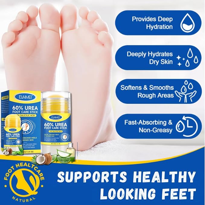 60% Urea Cream Stick with 2% Salicylic Acid, Maximum Strength Urea Foot Cream for Dry Cracked Heels & Feet, Callus Remover, Heel Balm, Fast Absorbing Moisturizer for Rough Hands, Knees & Elbows 1.41oz