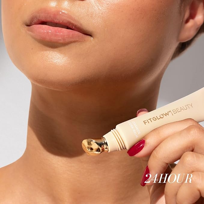 Fitglow Beauty Ceramide Hydra-Balm Lip Gloss | Hydrating Lip Serum with Peptides & Glutathione | Plumping & Anti-Aging Lip Skincare | Dry & Chapped Lip Repair | Vegan & Cruelty-Free | 12g - 24Hour