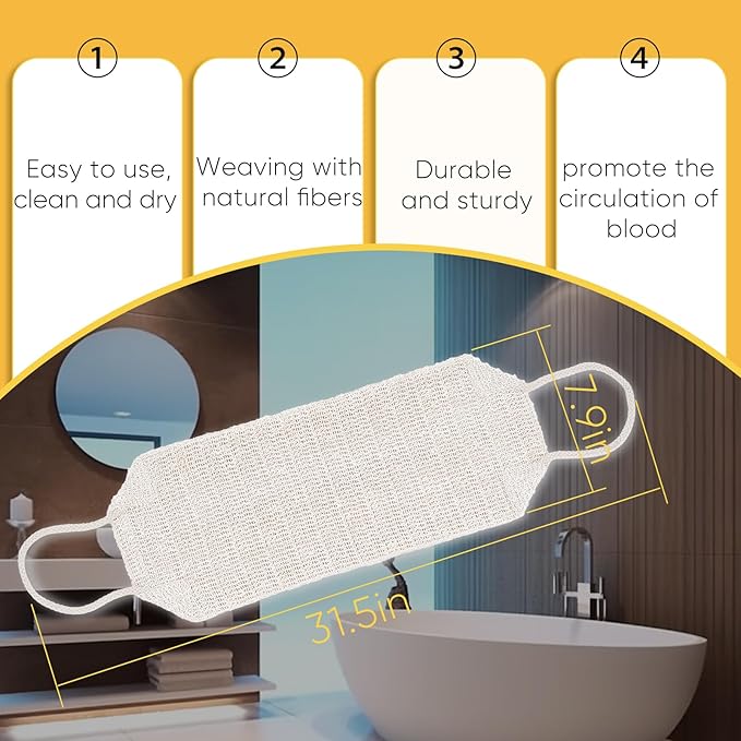Natural Sisal & Ramie Exfoliating Body Scrubber for Shower with Handle（3 pcs） - Deep Cleanse Back Scrubber, Scrub Spa Tool for Glowing Skin & Whole Body Care (3pcs)