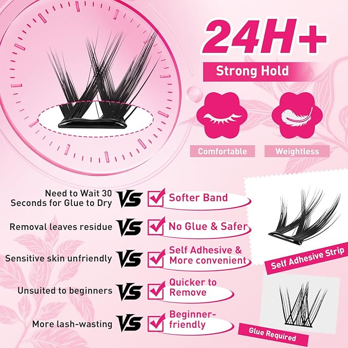 PROLASHBEAUTY Self Adhesive Eyelashes Fox Lash Clusters Self Adhesive Lashes No Glue Needed Lashes 10-16MM Pre Glued Eyelashes Clusters with Anti-Stick Tweezer(Fox,10-16mix)