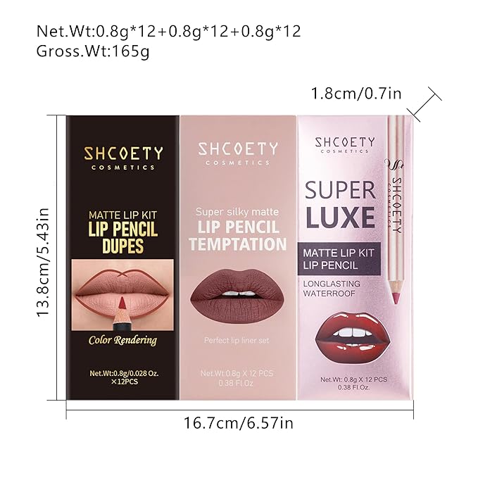 SHCOETY Matte Lip Liner Set, 36 Pieces Waterproof Lip Pencils,Assorted Colors