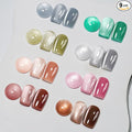MIZHSE Cat Eye Gel Nail Polish Set: 8 Colors Moonlight Magnetic Gel Polish with Magnet Stick, Glass Holographic Shimmer Gray Brown Pink Colors Glitter Nail Gel Soak Off Nail Art Salon DIY Gift