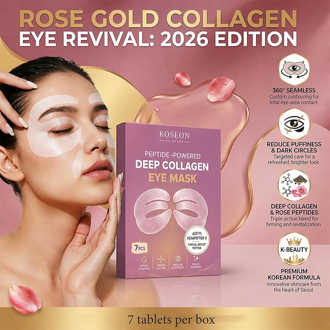 Collagen Eye Mask, 2026 New 7 PCS Peptide-Powered Deep Collagen Eye Mask, Under Eye Patches 360° Fit, Eye Mask with Collagen Peptide, Eye Patches for Puffy Eyes and Dark Circles