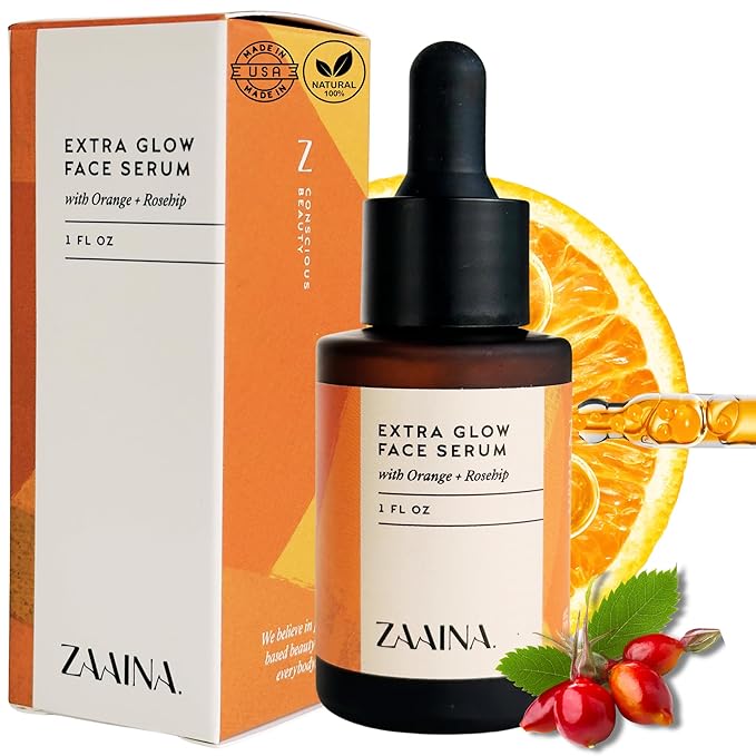 ZAAINA Extra Glow Face Oil Serum - Natural Ayurvedic Hydrating Glow Face Oil, Moisturizing Lightweight Oil for Dry, Dull & Sensitive Skin, Natural Primer for Makeup for all Skin Types - 1 oz