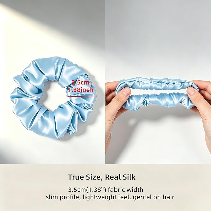 ZLYC 100% Mulberry Silk Scrunchie 19 Momme Gentle Creaseless Hair Tie for Women Dent-Free Ponytail Holder, 3.5cm Solid Dusty Blue