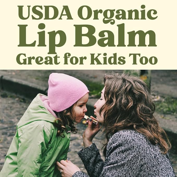 Earth's Daughter USDA Organic Lip Balm 4-Pack Unflavored - Beeswax, Coconut Oil, Vitamin E - Best Lip Repair Chapstick for Dry Cracked Lips.