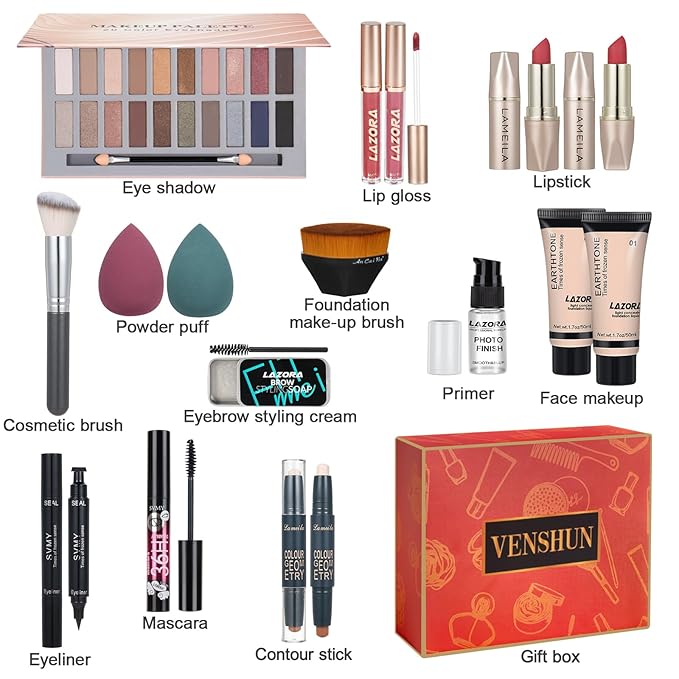 venshun Makeup Kit for Women Full Kit Makeup Sets for Teenagers Makeup Kits for Women Teen Girls Includes 20 Colors Eyeshadow Palette Foundation Make Up Set for Beginners