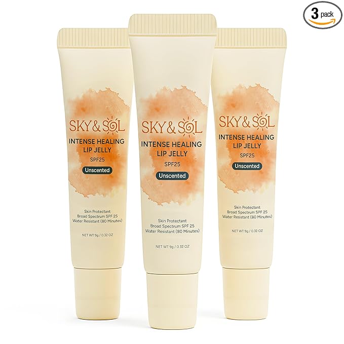 Sky & Sol Lip Balm SPF 25 – 3 Pack Natural Hydrating Lip Jelly with Broad-Spectrum Sun Protection and Primer, Water-Resistant for Smooth, Plump & Rosy Lips.