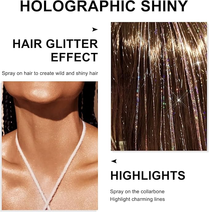 Hair and Body Glitter Spray, 1PC Glint-Rainbow Glitter Hairspray Dry Powder Makeup for Clothes, Festival Rave Loose Sparkle Powder,Holographic Ultra Fine Glitters for 4th of July Accessories