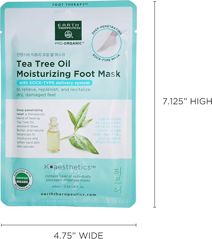 Earth Therapeutics Tea Tree Oil Moisturizing Foot Mask - 2 Pack (2 Pairs)