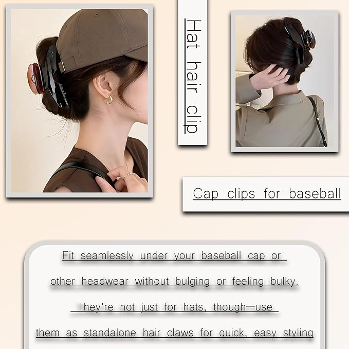 3PCS Large Hat Claw Clip for Women Acetate Tortoise-Shell Claw Clips for Styling Long, Thick, Thin Hair Non-Slip, Strong Hold Can be Used as a Hat Accessory During Exercise