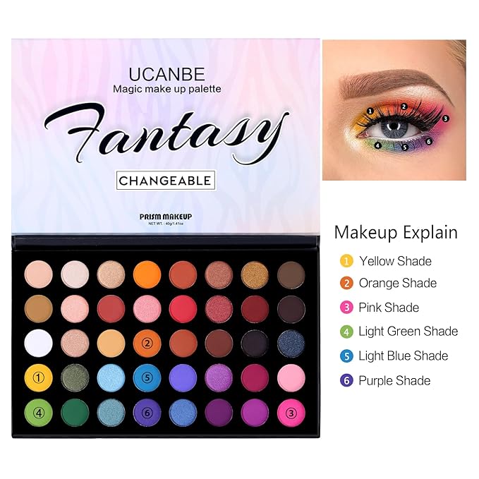 UCANBE Highly Pigmented Eye Makeup Palette, Matte Shimmer Metallic Eyeshadow Pallet Long Lasting Blendable Natural Colors Make Up Eye Shadows Cosmetics Gift Kit