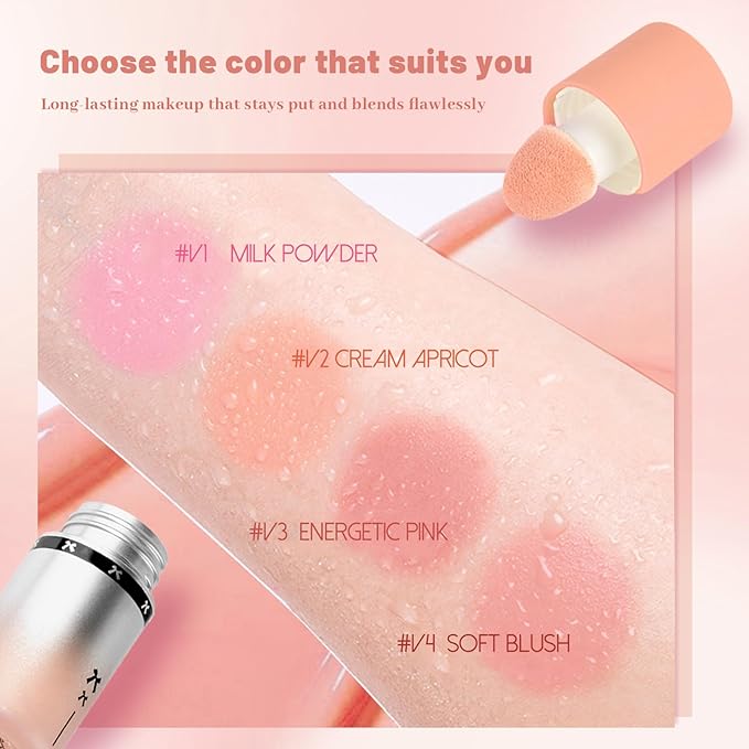 Blush Liquid Makeup Cream Stick, Blendable Cheek Weightless Watercolor Sheer Finish, Soft Peach Face Tint for Mature Skin, Easy Application Beauty Essential (V2 Cream Apricot)