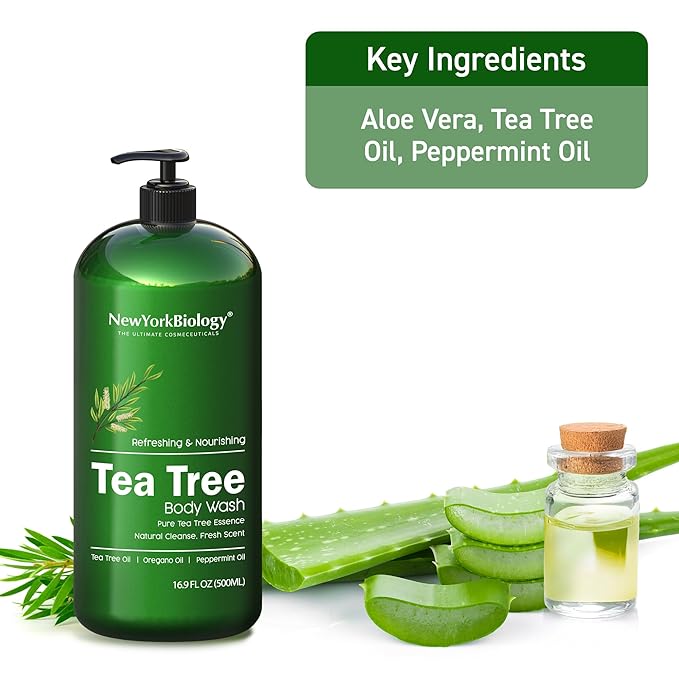 New York Biology Tea Tree Body Wash for Men and Women - Moisturizing Body Wash Helps Soothe the Skin - Refreshing and Hydrating Cleanser for Body and Feet - 16.9 Fl Oz (Pack of 2)