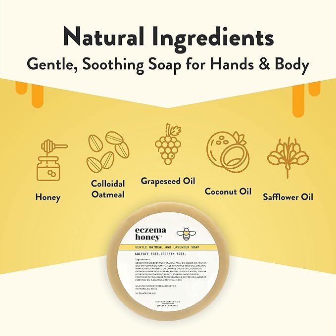 ECZEMA HONEY Gentle Oatmeal and Lavender Soap - Natural Eczema Body Wash - Daily Gentle Soap for Dry, Itchy, Sensitive, & Irritable Skin (3.3 Oz)