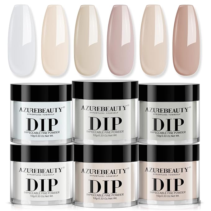 AZUREBEAUTY 6 Colors Milky Nude Dip Powder Nail Kit, Nude Ombre Collection Kit French Nail Art Manicure DIY, No UV Lamp Required
