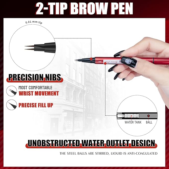 Eyebrow Pen, Eyebrow Pencils for Women, Microblading Eyebrow Pencil with Upgraded Micro-Fork Tip Applicator, Brow Pen for Natural Looking Brows Makeup, Waterproof, Durable & Non Fading (BLACK)