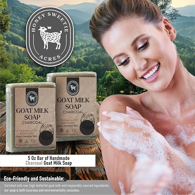 Honey Sweetie Acres 2-Pack Charcoal Goat Milk Soap - Handmade 5 oz Bar, Made with Natural Ingredients, Moisturizing & Gentle, Made in the USA