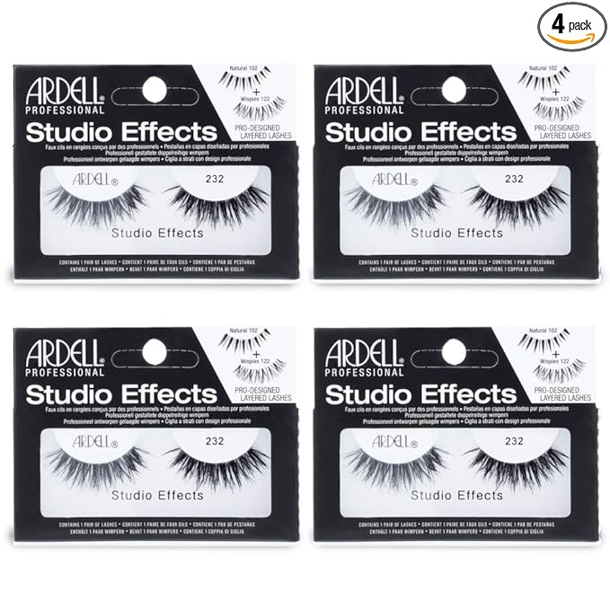Ardell Studio Effects False Eyelashes 232 - Dramatic Volume Lash Strips, Perfect Lashes for Special Occasions and Everyday Glam, 4 Pack