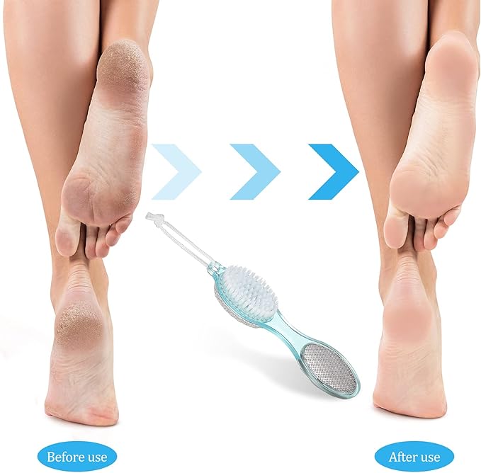 Sieral 4 Pcs Foot Scrubber 4 in 1 Feet Brush for Use in Shower with Pumice Stone, Foot Rasp and Sandpaper, Feet Scrubber Brush for Dead Skin and Shower, Skin Remover