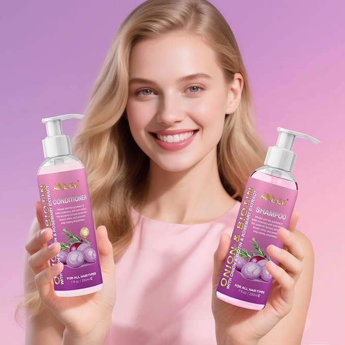 Onion Rosemary and Biotin Shampoo and Conditioner Set for Strengthening, Moisturizing & Encouraging Longer, Healthier Hair, Hair Loss and Thinning Hair, Paraben-Free, Growth Shampoo and Treatment Set