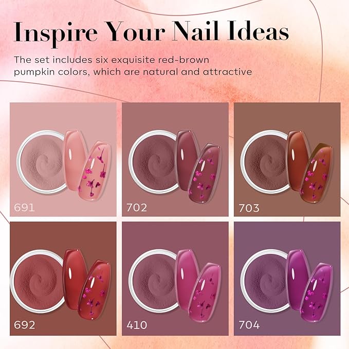 AZUREBEAUTY Dip Powder Set, 6 Pcs Blush Pink Jelly Dipping Powder, French Nail Art Starter Manicure Kit for Salon Quality & DIY at Home