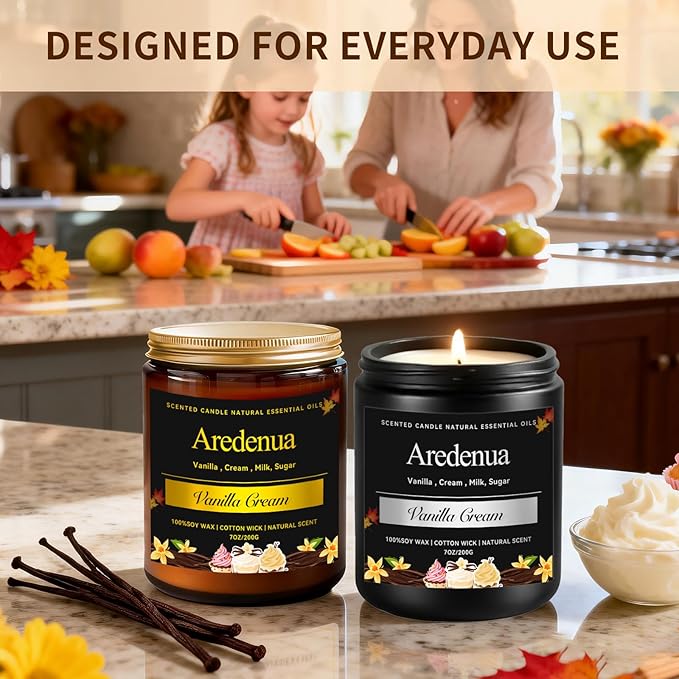 Vanilla Cream Odor Eliminating Candles – Home Air Freshener Soy Candles for Removing Pet, Kitchen & Bathroom Odors, Fresh Air Vanilla Scented Candle, Long-Lasting Candle Gift for Smell Removal