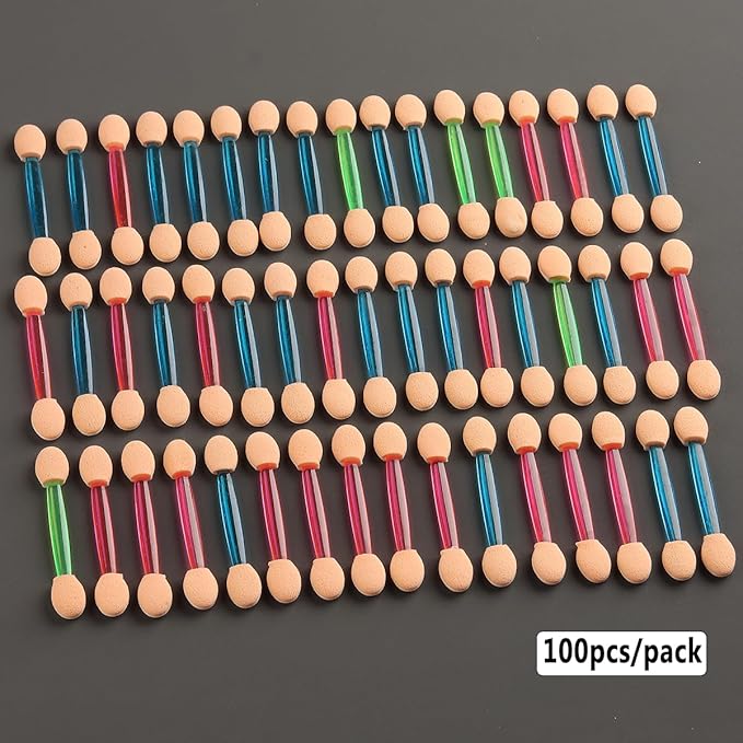 Fcozpjk Chrome Nail Powder Applicator Brushes, 100PCS Colorful Disposable Eyeshadow Applicators, Dual Side Eye Shadow Sponge Sticks, Nail Glitter Powder Pigment Pen Brush, Nail Art Applicator Tools