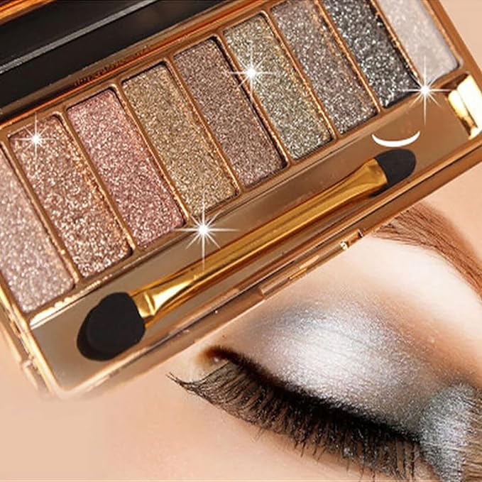 Glitter Eyeshadow Palette, 9 Colors Sparkle Shimmer and Matte Eye Shadow, Highly Pigmented Waterproof Long Lasting Makeup Set (Color 6)