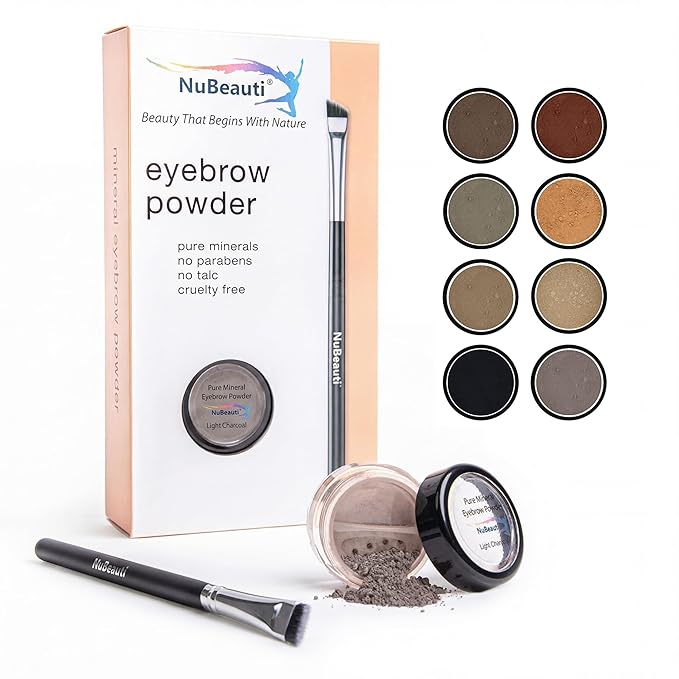 Natural Eyebrow Powder Eyebrow Kit – Mica Brow Powder Eyebrow Makeup Kit with Professional Angled Eyebrow Brush – 10 Natural Shades – No Parabens or Chemicals – Eyebrow Shaper Kit by NuBeauti