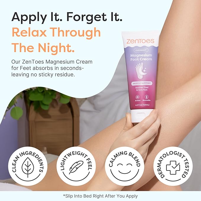 ZenToes Magnesium Cream with Arnica | Relaxation Support & Moisturizing Foot Cream for Legs & Calves | Magnesium Lotion for Feet & Sleep Support | Relaxing Nighttime Foot Balm | 4.2oz, Pack of 2