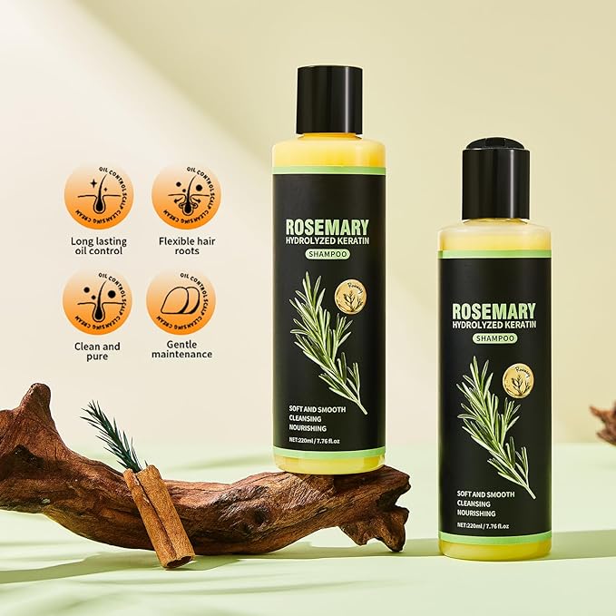 Rosemary Hair Growth Shampoo for Thinning Hair for Women and Men, Rosemary Hydrolyzed Keratin Shampoo Strengthens Hair Strands, Gentle and Silicone-free for All Hair Types 7.76 fl.oz