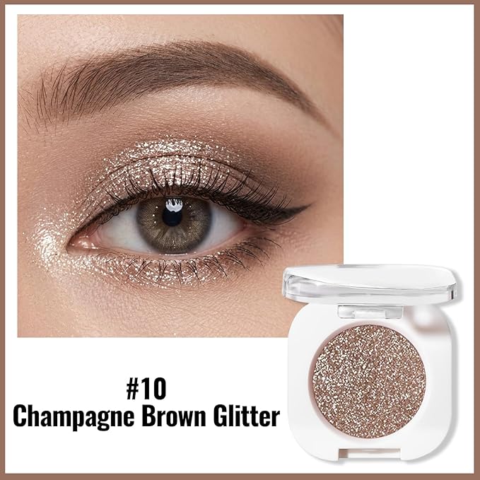 Erinde Champagne Brown Shimmer Single Eyeshadow, Metallic Glow Glitter Cream Eye Shadow, Monochrome Eyeshadow Palette Makeup, Waterproof Sombras para Ojos, Vegan & Cruelty-Free, 10