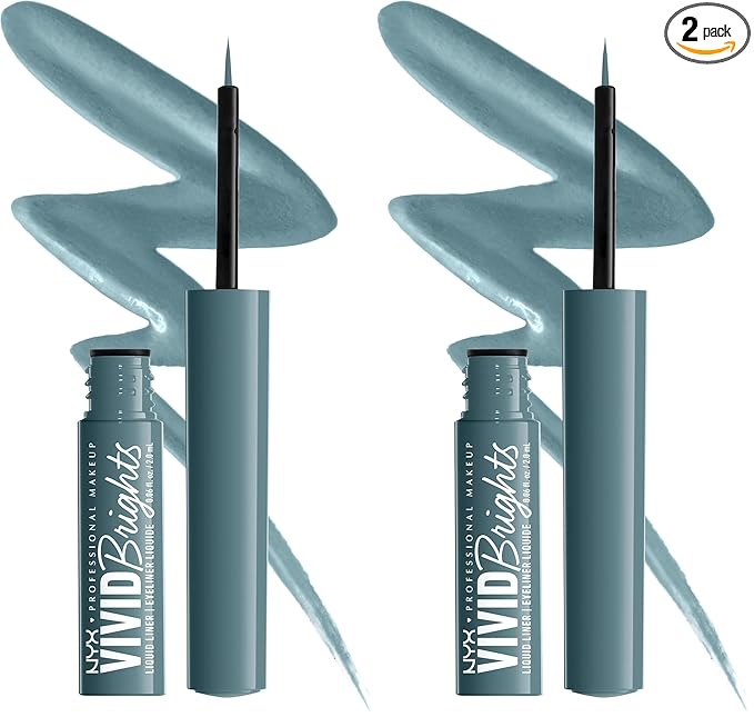 NYX PROFESSIONAL MAKEUP Vivid Brights Liquid Liner, Smear-Resistant Eyeliner with Precise Tip - Cyan Simp (Pack of 2)