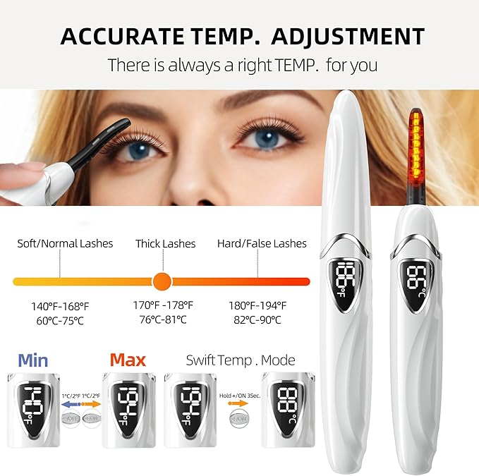 Heated Eyelash Curler, S600 Heated Lash Curler, Accurate Temperature Control Electric Eyelash Curler Heated - Intelligent Power Off, Long Lasting (Vanilla Ice/Silver, S600-148MM)