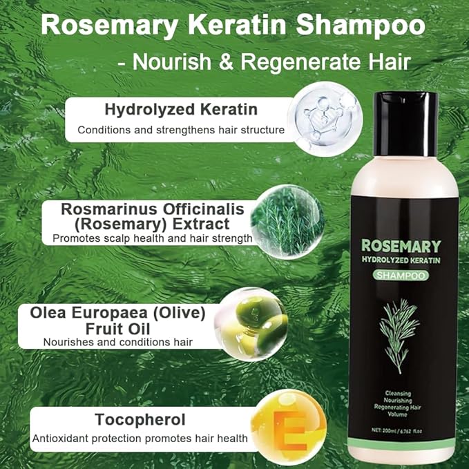 Rosemary Hair Growth Shampoo,Rosemary Hydrolyzed Keratin Shampoo, Nourishes and Regenerates Hair for Thinning Hair & Hair Loss for Women and Men-200ML