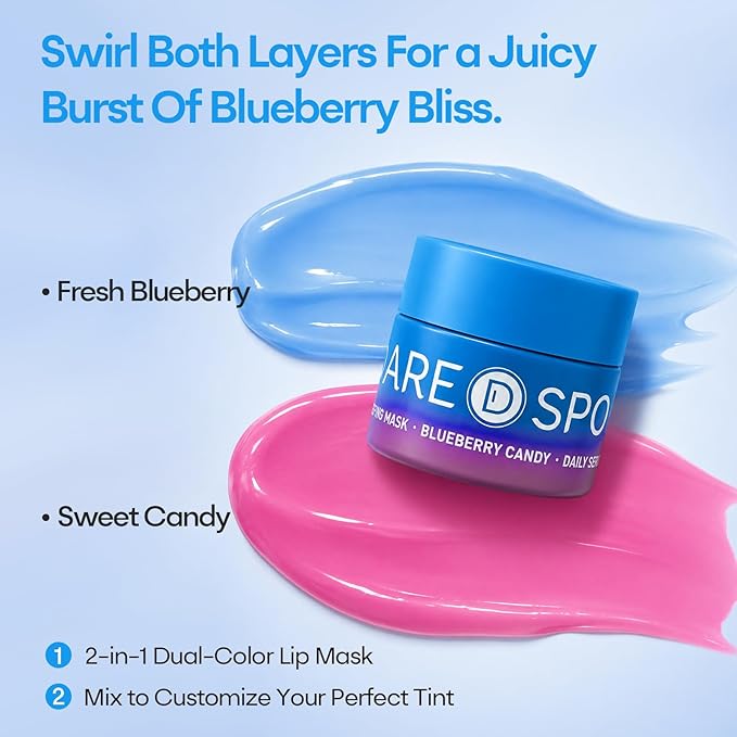 SPODARE 20g Blueberry Lip Mask Overnight, Lip Moisturizer for Dry Cracked Lips Care, Dual-Color Lips Balm for Nourishing and Softening Lips, Birthday Gifts for Women & Teens