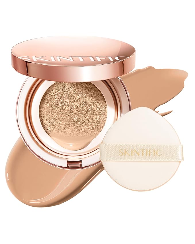 SKINTIFIC Full Coverage Cushion Foundation #04 Beige| Satin Glow Finish, Oil-Control & Waterproof, Buildable Tattoo Cover Cushion for All Skin Types