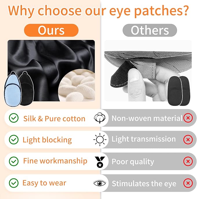 eZAKKA Eye Patches for Adults, Eye Patch for Glasses, Silk Medical Eyepatch for Lazy Eye Patches for Women Amblyopia Strabismus and After Surgery (Light Blue+Black)