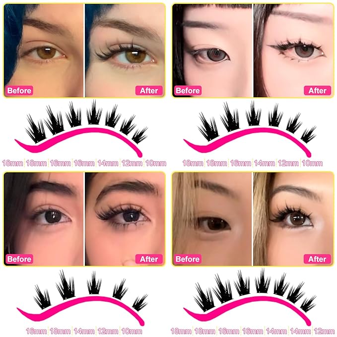 Wispy Lash Clusters 8-14mm Spike Eyelash Clusters D Curl DIY Lash Extension with Spikes 0.03mm -Thin Band Natural Individual Cluster Eyelashes, California Sunset Short