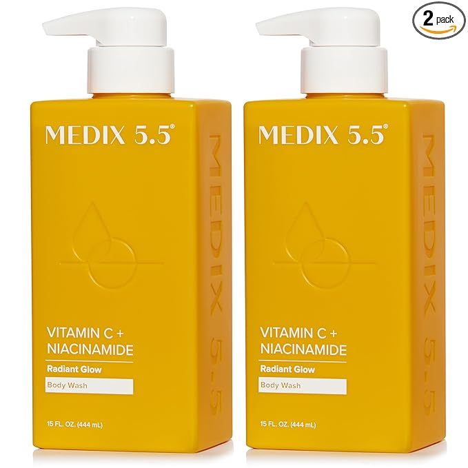Medix 5.5 Radiant Glow Vitamin C Body Wash W/ Niacinamide | Citrus Scented Gentle Body & Face Cleanser For Women, Men, Dry Skin, & Smoother-Looking Skin | Removes Dirt, Oil, & Impurities, 2-Pack