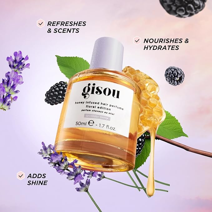 Gisou Honey Infused Hair Perfume Mini – Long-Lasting Hair Fragrance with Mirsalehi Honey & Argan Oil, Lavender Berry, 15ml