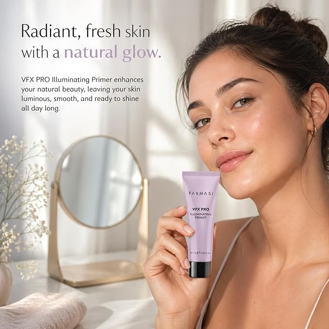 FARMASi VFX Pro Illuminating Makeup Primer, Luminous Smoothing Face Base with Iridescent Pigments, Lightweight Radiant Glow Finish, Vitamin E, Helps Extend Makeup Wear, 0.85 fl oz, Illuminating