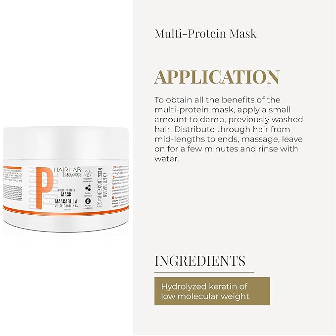 SALERM - Damaged Hair Mask - Multi-Proteins Hair Lab - 250 ml - Helps Replenish Natural Keratin - Adds Volume and Strength - Paraben-Free