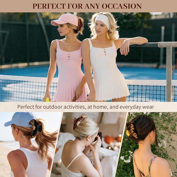 4 PCS Hat Claw Clip for Women - Hat-Friendly Claw Clip for Baseball Caps, Adjustable Trucker Hat Hair Clips for Thick Thin Hair, Large Hat Claw Clips for Gym Beach Holiday Outing, Tortoise Shell