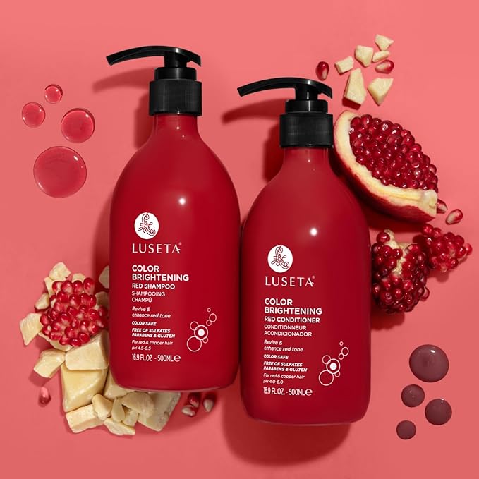 Color Treated Red Hair Shampoo and Conditioner Set with Pomegranate Extract for Copper Brightening and Strengthening, for Women and Men, 16.8oz*2