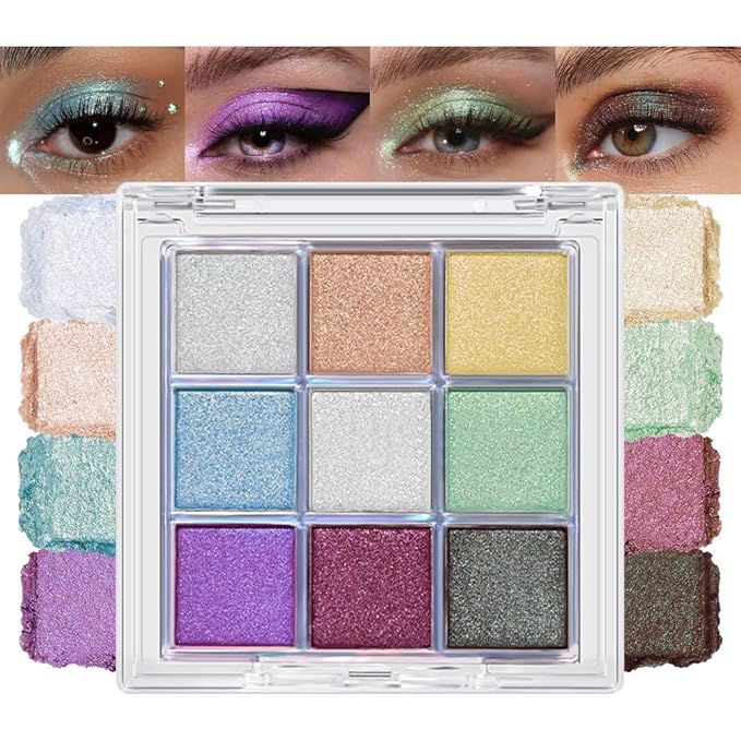 AMY'S DIARY Color Eyeshadow Palette Eye shadow Makeup,White Purple Eyeshadow Shiny Sparkle Shimmer Glitter Eyeshadow Waterproof Pallete,royal blue Glitter Blue Eye Make Up (01#)