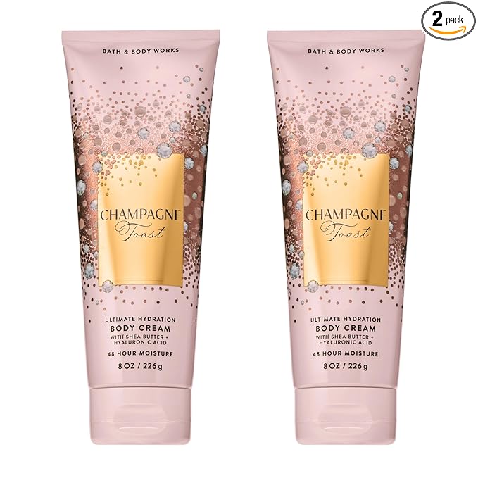 Bath & Body Works Champagne Toast Body Cream, Ultimate Hydration Moisturizer with Shea Butter & Hyaluronic Acid for Dry Skin, Bubbly Champagne & Sparkling Berry Scent, 8 oz - 2 Pack