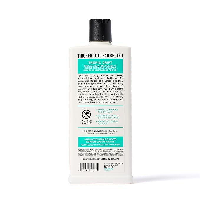 Duke Cannon THICK® Body Wash for Men – Tropic Drift, 18 oz – High-Viscosity, Moisturizing Shower Gel with Bold, Long-Lasting Scent
