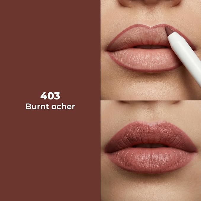 Lamel Gel Lip Liner Pencil - Burnt Ocher - 2-in-1 Waterproof Lip Liner - 8-Hour Wear, Creamy Texture, Sharpenable, High Pigment - Provides Smooth Finish or Full Coverage - N.403